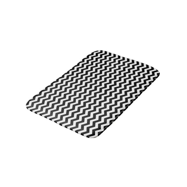 Minimalist Black and White Chevron Design Bath Mat (Angled)