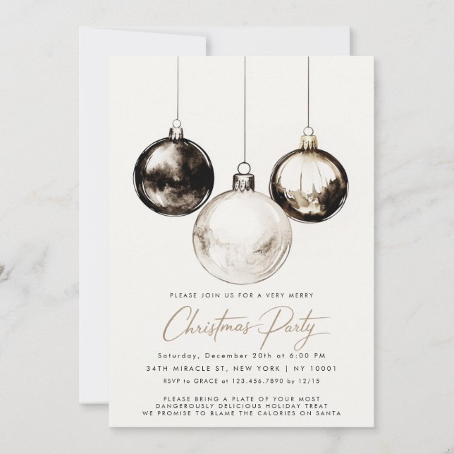 Minimalist Black and White Christmas Party Invitation (Front)