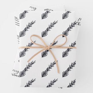 Minimalist Black And White Christmas Pine Tree Wrapping Paper Sheet