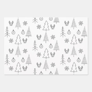 Minimalist Black And White Christmas Pine Tree Wrapping Paper Sheet