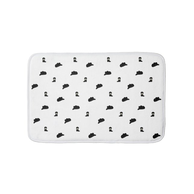Minimalist Black And White Cowboy Rodeo Pattern Bath Mat (Front)