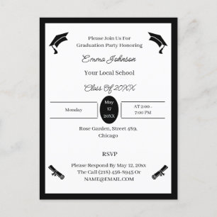 Minimalist Black And White Custom Graduation Announcement Postcard