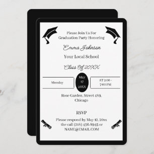 Minimalist Black And White Custom Graduation Invitation