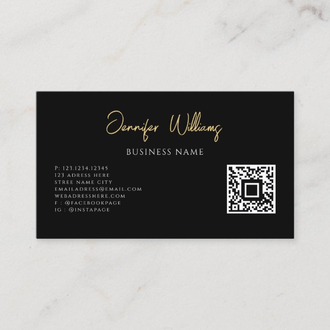 Minimalist Black and White Custom QR Code Script Business Card (Front)