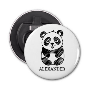 Minimalist Black and White Cute Panda Drawing  Bottle Opener