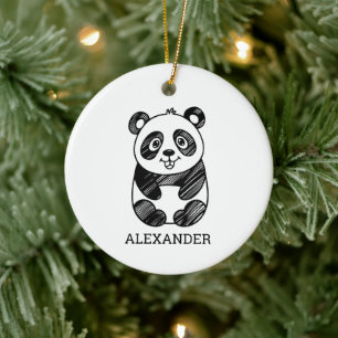 Minimalist Black and White Cute Panda Drawing Ceramic Tree Decoration