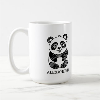 Minimalist Black and White Cute Panda Drawing Coffee Mug