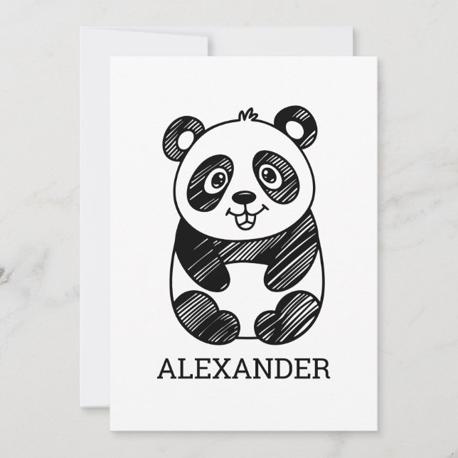 Minimalist Black and White Cute Panda Drawing  Invitation (Front)