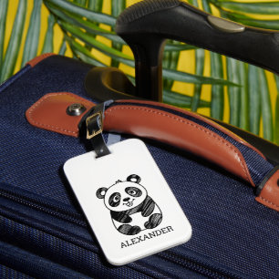 Minimalist Black and White Cute Panda Drawing  Luggage Tag