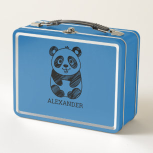 Minimalist Black and White Cute Panda Drawing Metal Lunch Box