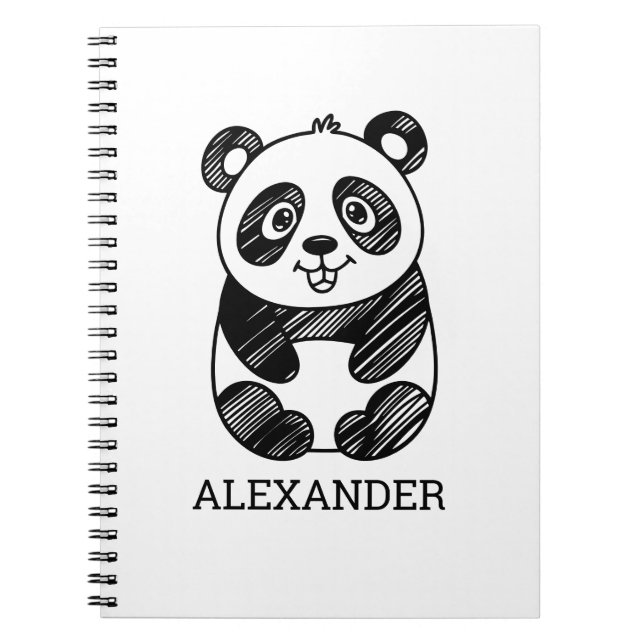 Minimalist Black and White Cute Panda Drawing  Notebook (Front)