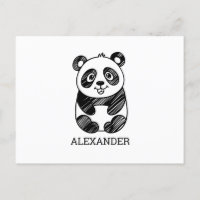 Minimalist Black and White Cute Panda Drawing 