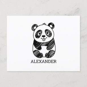 Minimalist Black and White Cute Panda Drawing  Postcard