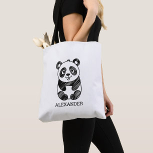 Minimalist Black and White Cute Panda Drawing Tote Bag