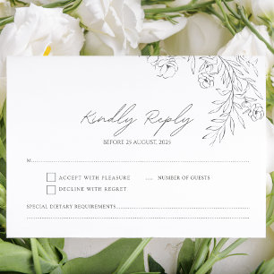 Minimalist Black and White Delicate Floral RSVP Card