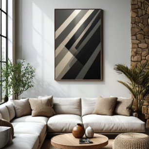 Minimalist Black and White Diagonal Stripes Poster