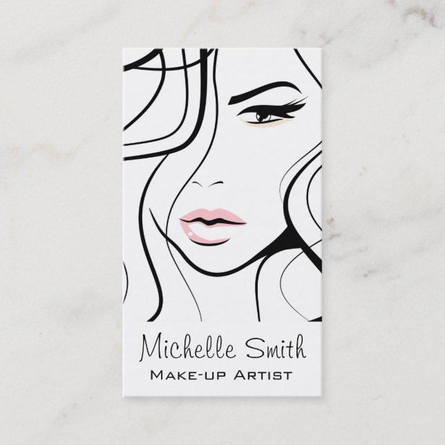 Minimalist Black and White Elegant Feminine Makeup Business Card (Front)