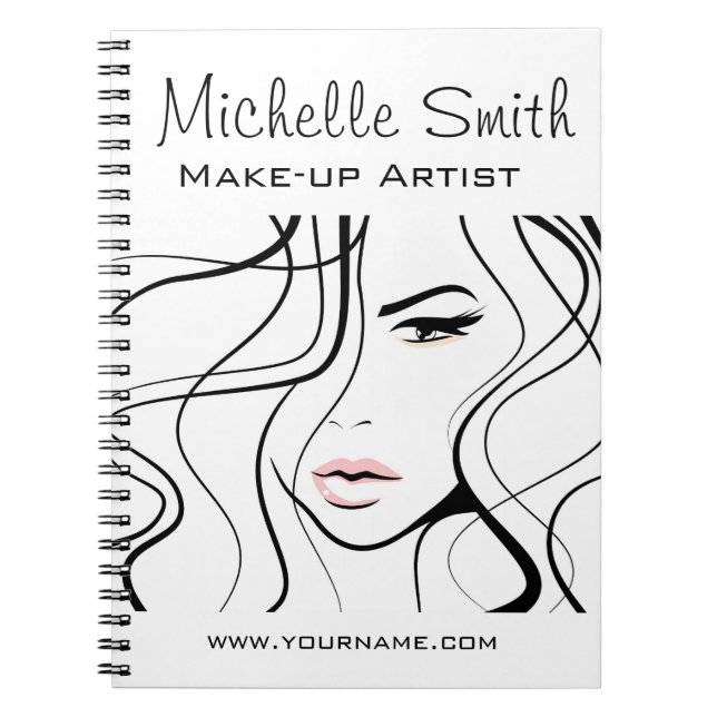 Minimalist Black and White Elegant Feminine Makeup Spiral Notebook (Front)