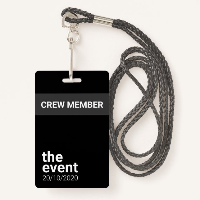 Minimalist Black and White Event ID Badge (Front with Lanyard)