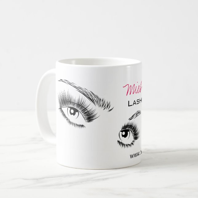Minimalist Black and White Eyelashes Chic Makeup Coffee Mug (Front Left)