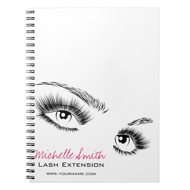 Minimalist Black and White Eyelashes Chic Makeup Spiral Notebook (Front)