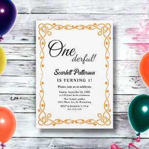 Minimalist Black And White Floral 1st Birthday Invitation