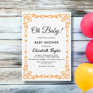 Minimalist Black And White Floral Baby Shower Invitation