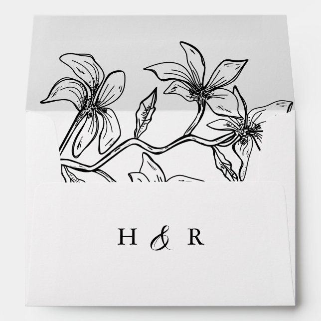 Minimalist Black and white Floral  Envelope (Back (Bottom))
