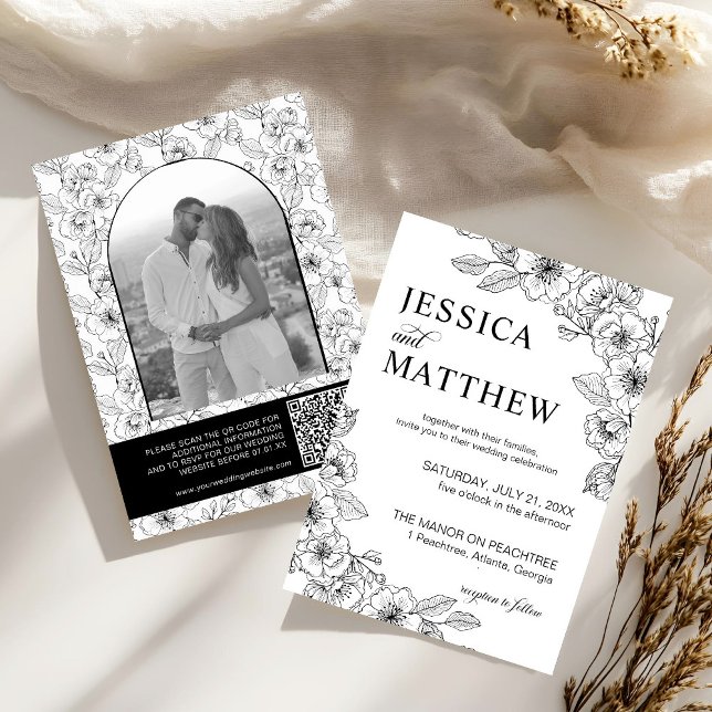 Minimalist Black and White Floral Photo Arch  Invitation (Creator Uploaded)