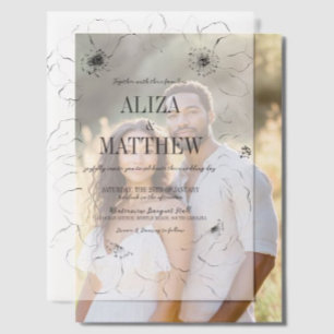 Minimalist Black And White Floral Wedding Overlay  Vellum Invitations