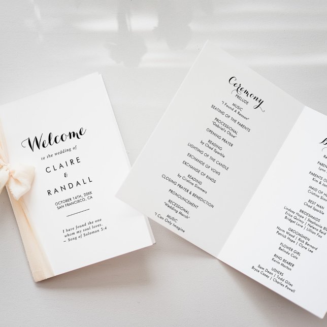 Minimalist Black and White Folded Wedding Program Programme (Creator Uploaded)