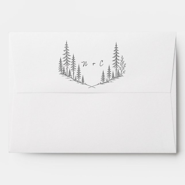 Minimalist Black and White Forest Line Art   Envelope (Back (Top Flap))