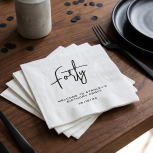 Minimalist Black and White Forty Birthday Party Napkin