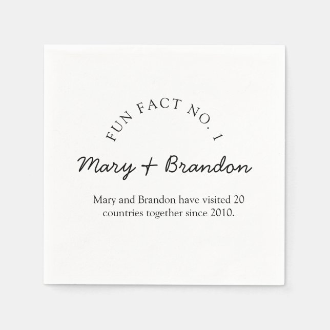 Minimalist Black and White Fun Fact Wedding Napkin (Front)