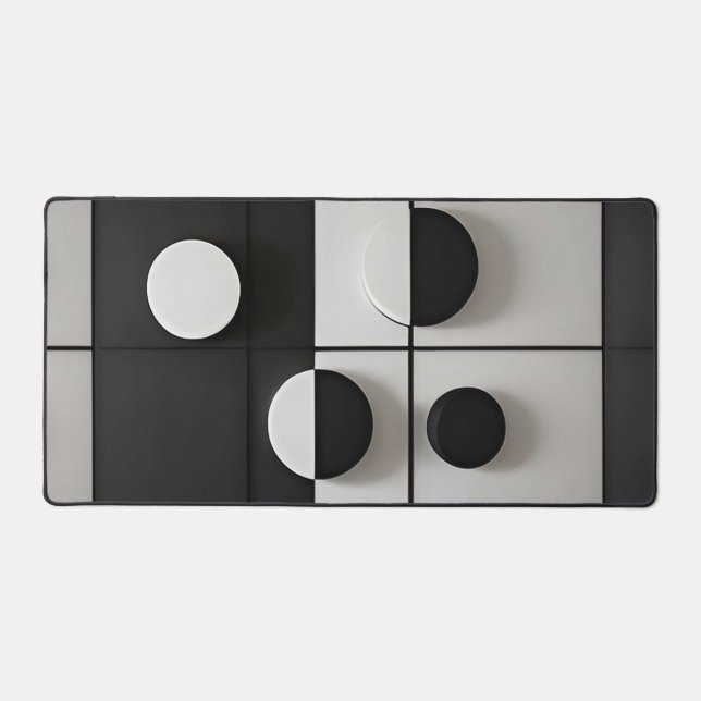 Minimalist Black and White Geometric Abstract Art Desk Mat (Front)