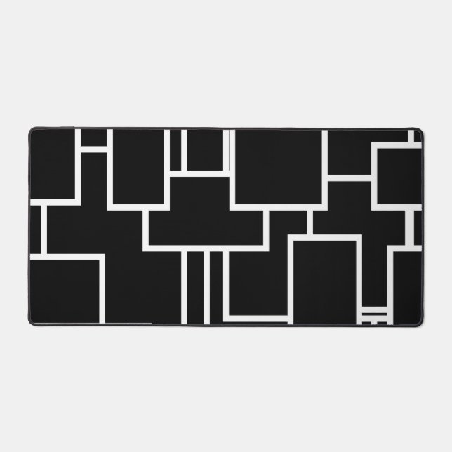 Minimalist Black and White Geometric Block Pattern Desk Mat (Front)