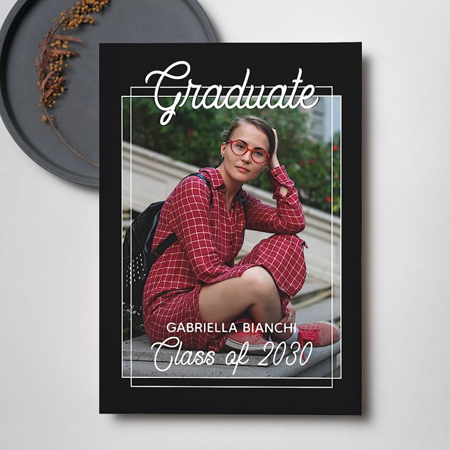 Minimalist Black And White Graduation Announcement Postcard (Creator Uploaded)