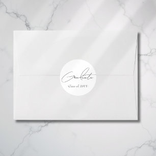 Minimalist Black and White Graduation Classic Round Sticker