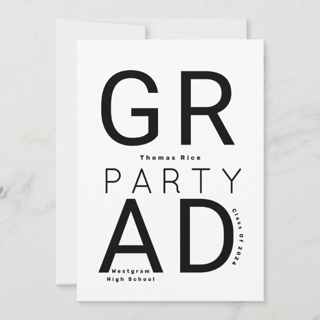 Minimalist Black and White Graduation Invitation (Front)