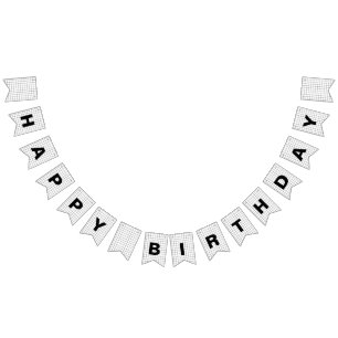 Minimalist Black And White Grid Happy Birthday Bunting
