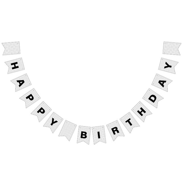 Minimalist Black And White Grid Happy Birthday Bunting (All)