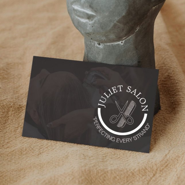 Minimalist Black and White Hair Stylist Monochrome Business Card (Creator Uploaded)