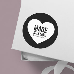 Minimalist Black and White Heart Made with Love Classic Round Sticker