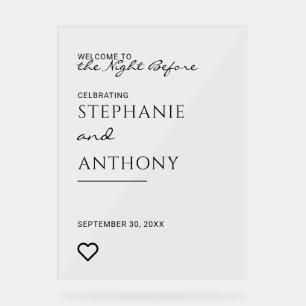 Minimalist Black And White Heart Modern Rehearsal  Acrylic Sign