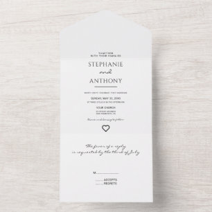 Minimalist Black And White Heart Modern Wedding  All In One Invitation