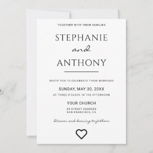 Minimalist Black And White Heart Modern Wedding  Invitation
