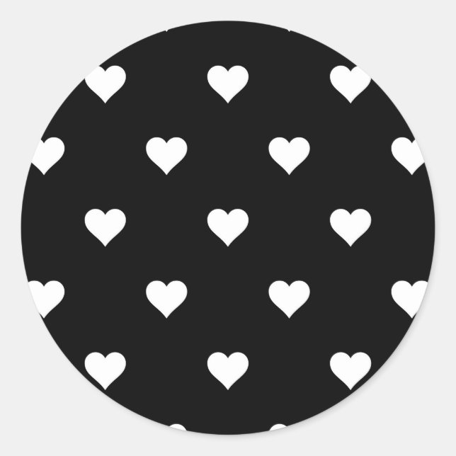 Minimalist Black and White Heart Pattern Classic Round Sticker (Front)