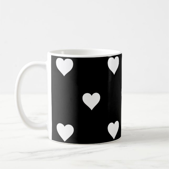 Minimalist Black and White Heart Pattern Coffee Mug (Left)