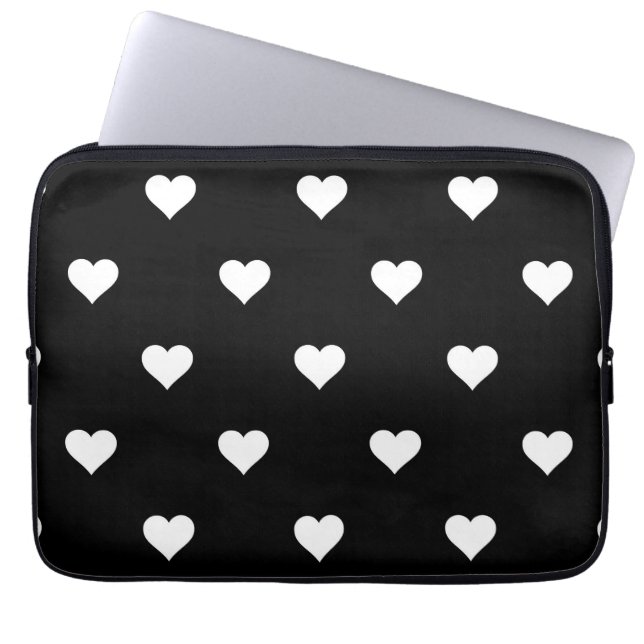 Minimalist Black and White Heart Pattern Laptop Sleeve (Front)