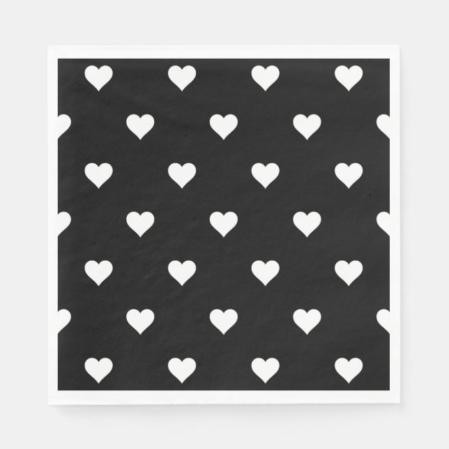 Minimalist Black and White Heart Pattern Napkin (Front)